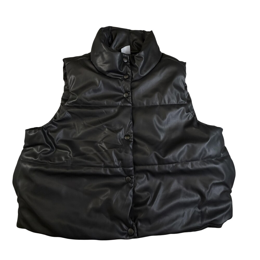 No Boundaries Vest Juniors XL (15-17) Black Quilted Puffer Snap Faux Leather